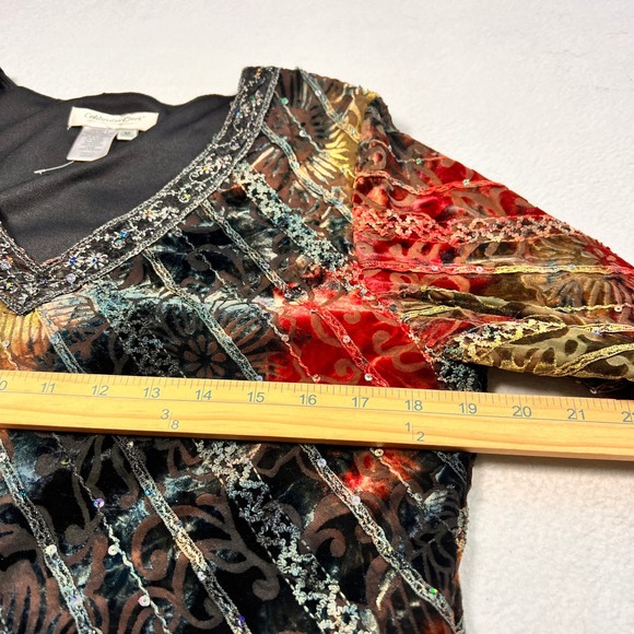 Coldwater Creek Velvet Burnout Sequin Top Multicolor Size M Festival Blouse Boho - Picture 7 of 8